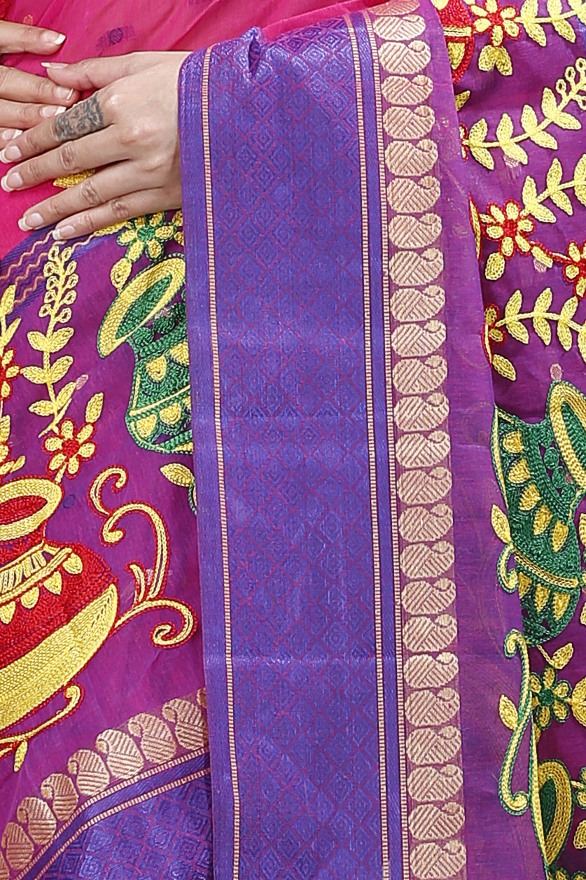 Pink Pure Cotton Embi_Ganga_Buti Tant Embroidery (1004)